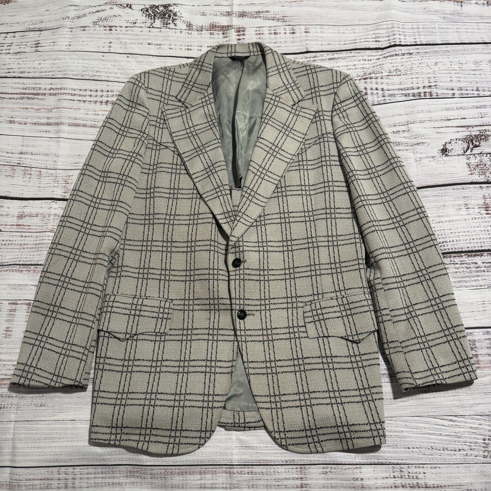 Vintage H Bar‎ C Ranchwear Blazer Western Sport Coat Beige Union USA Men's 44 R